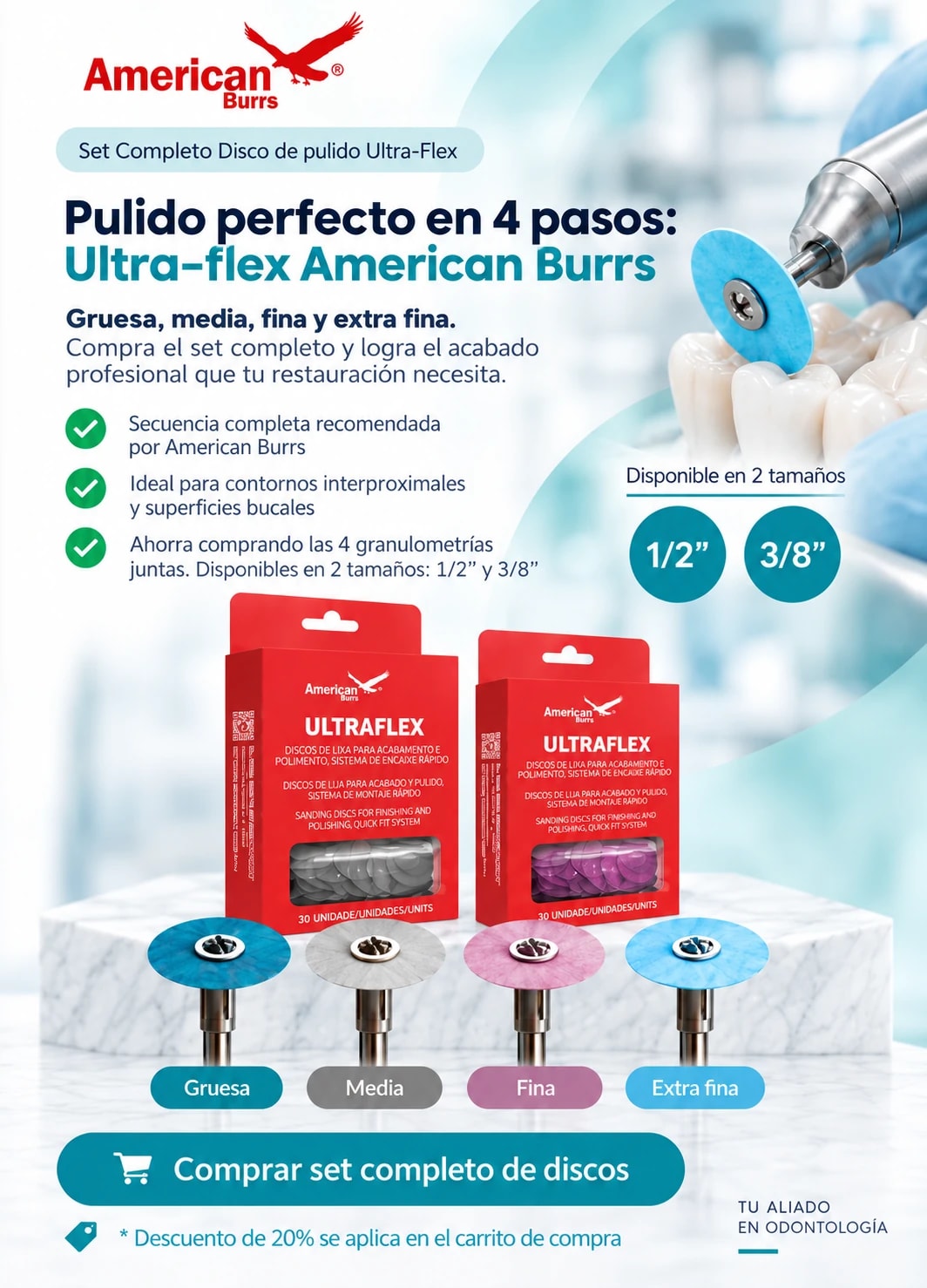Pulido perfecto en 4 pasos: set completo de discos Ultra-Flex American Burrs